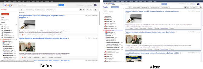 Google Reader Sanity Before and After