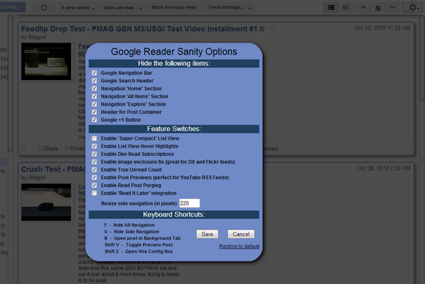 Google Reader Sanity Config